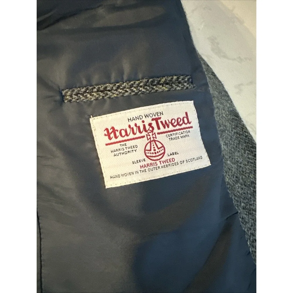 Brook Taverner HARRIS TWEED Jacket Sz. 40R Navy Herringbone Blazer Scotland